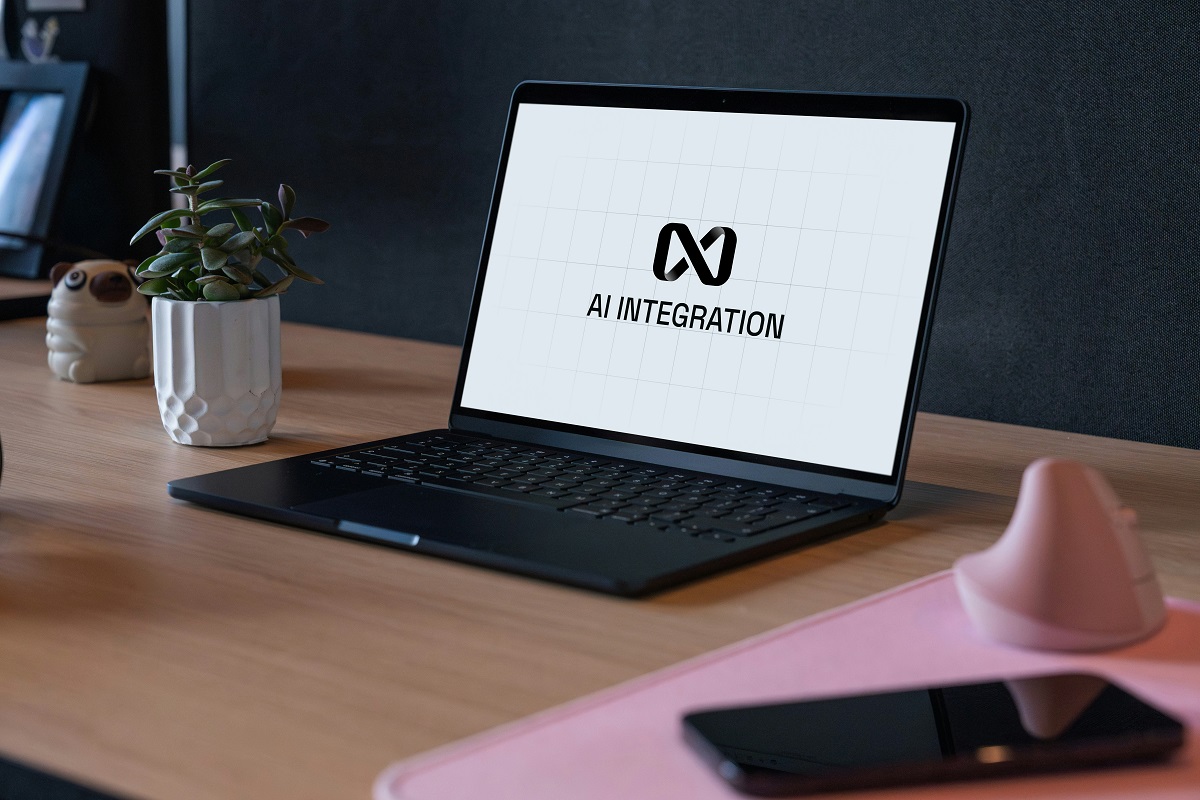 laptop screen displaying the text 'AI integration'